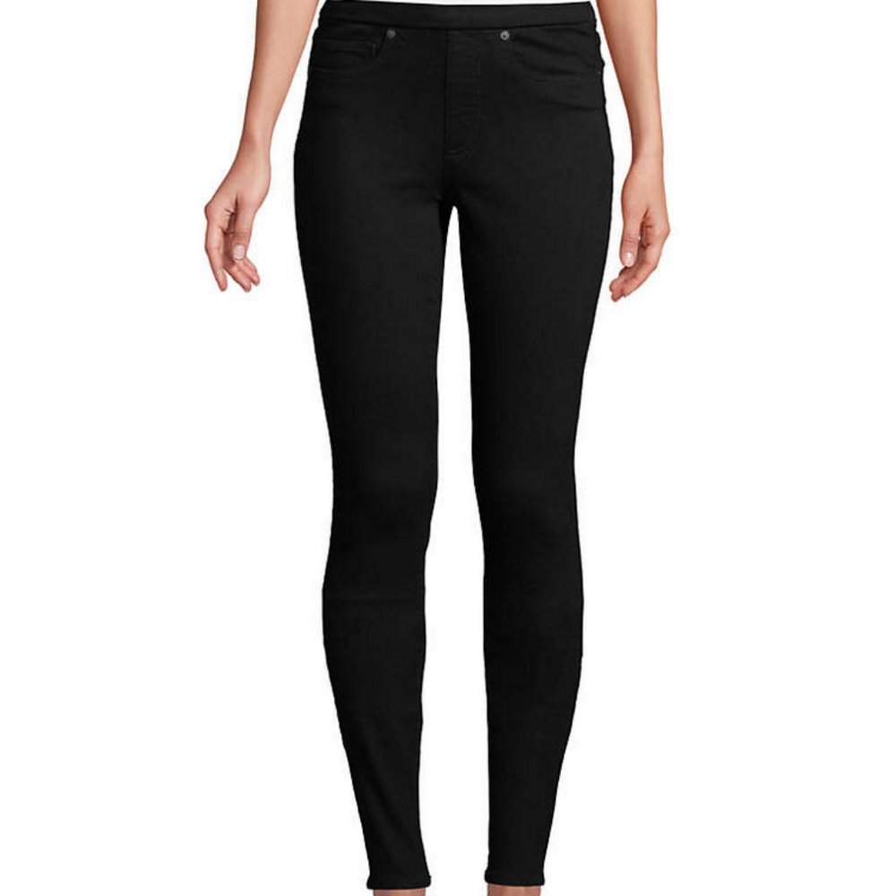 Lands End Mid Rise Black Elastic Skinny Jeans